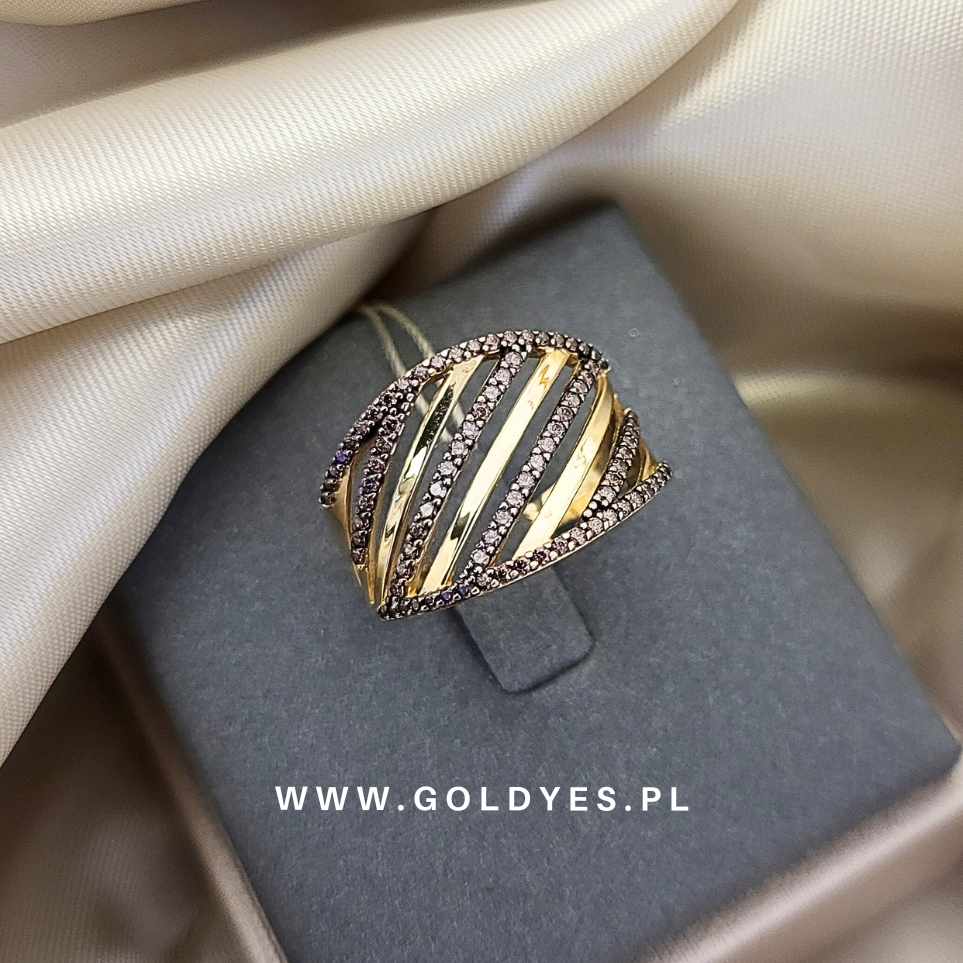 Złoty pierścionek z cyrkoniami próby złota 585 - obrazek 2