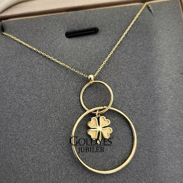 Złoty naszyjnik koniczyna próby złota 585