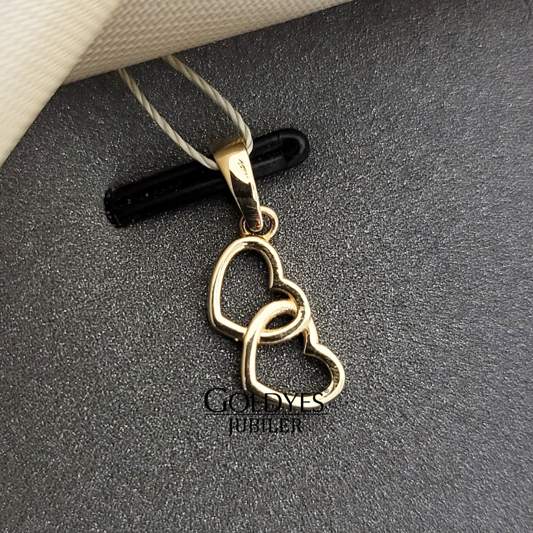 Złota zawieszka połączone dwa serca próba złota 585