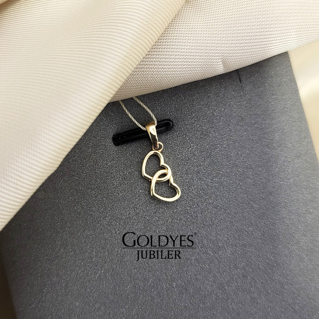 Złota zawieszka połączone dwa serca próba złota 585 - obrazek 3