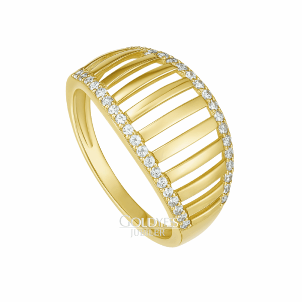 Złoty pierścionek szeroki z cyrkoniami próby złota 585