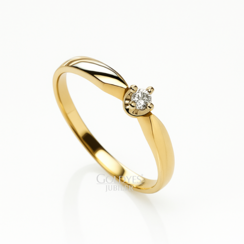 Złoty pierścionek z diamentem próba złota 585