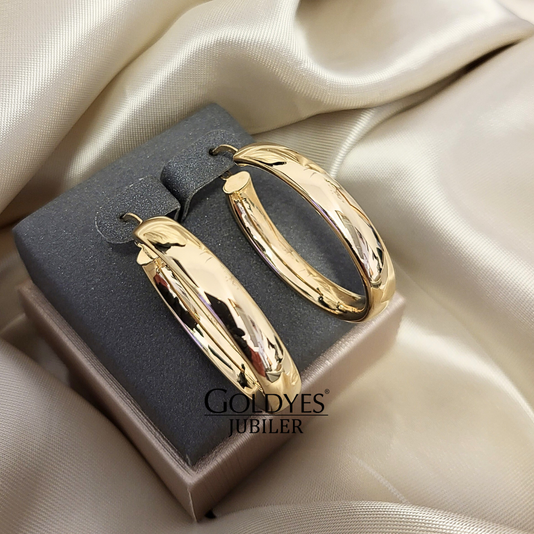 Złote kolczyki owale próby złota 585 - obrazek 3