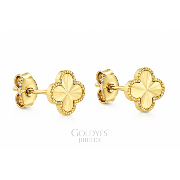 Złote kolczyki diamentowane koniczyna próba złota 585