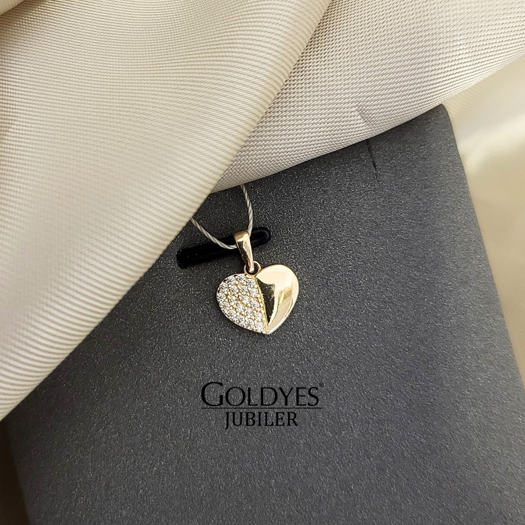 Złota zawieszka z cyrkoniami serce próba złota 585 - obrazek 2