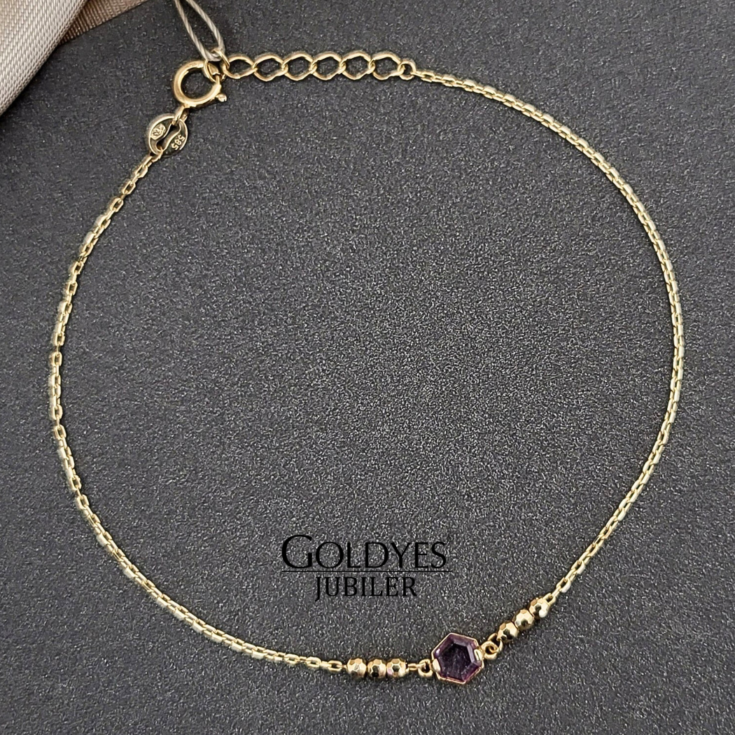 Złota bransoletka z fioletową cyrkonią próba złota 585 - obrazek 2