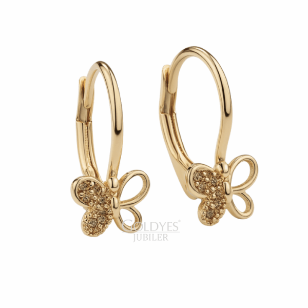 złote kolczyki dziecięce z cyrkoniami motylki próba złota 585