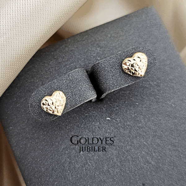 Złote kolczyki serca diamentowane próby złota 585 14k