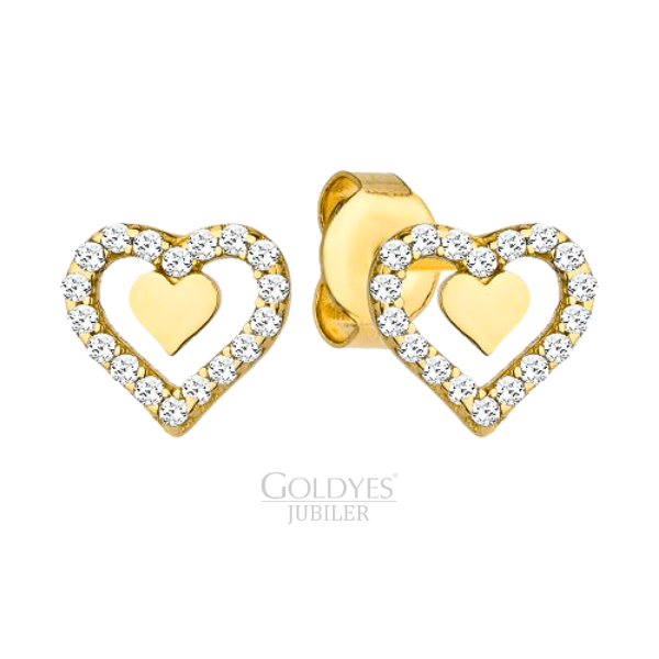 Złote kolczyki SERCA Z CYRKONIAMI próby 585 14k