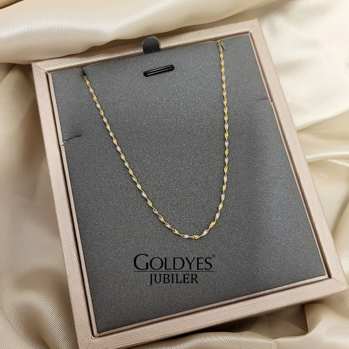 Złoty damski łańcuszek singapur dwukolorowy próba złota 585 14k 50 cm - obrazek 2