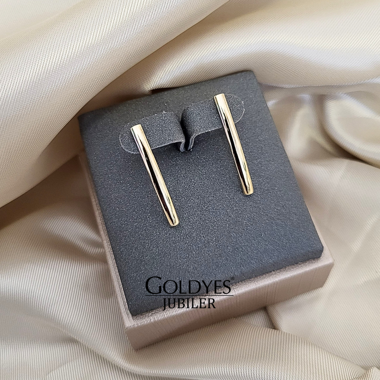 Złote kolczyki w formie długich rurek próba złota 585 - obrazek 2