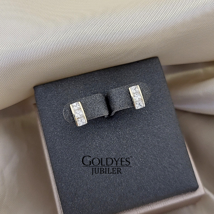 Złote kolczyki prostokąty z cyrkoniami próby złota 585 14k - obrazek 2