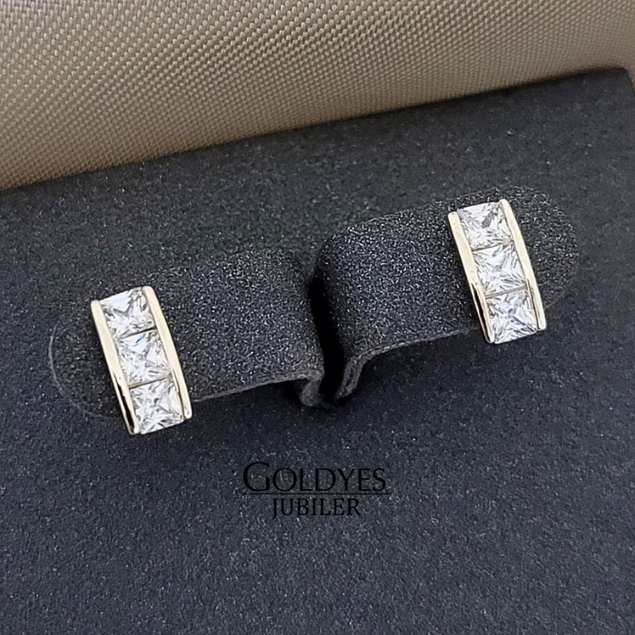 Złote kolczyki prostokąty z cyrkoniami próby złota 585 14k
