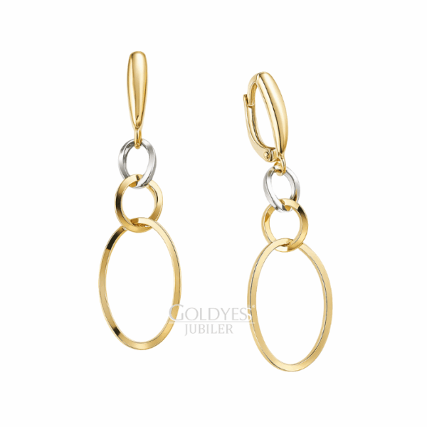 Złote kolczyki dwukolorowe wiszące próby złota 585 14k