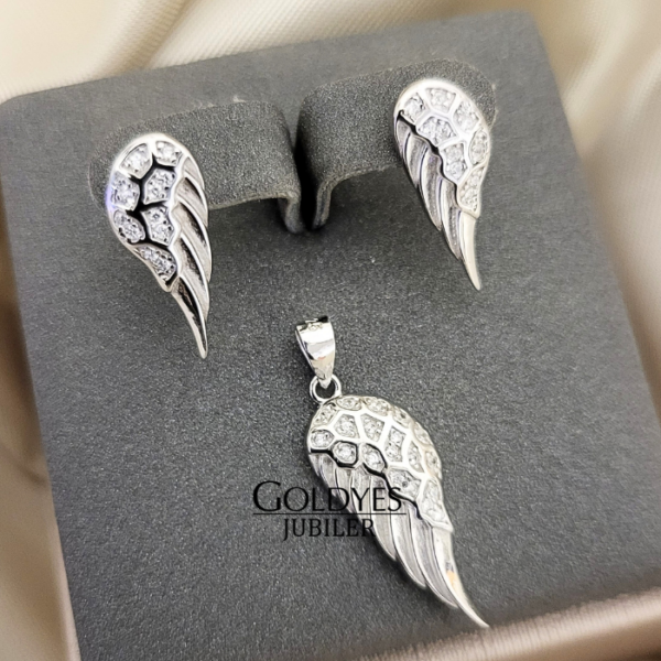 Komplet srebrny skrzydła z cyrkoniami próba srebra 925