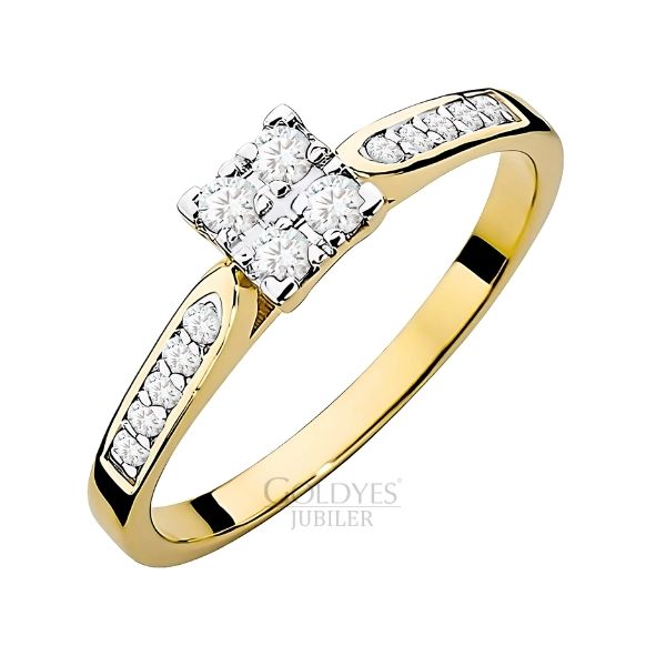 Złoty pierścionek z diamentem próba złota 585