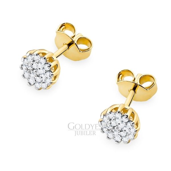 Złote kolczyki z diamentem próba złota 585