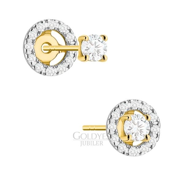 Złote kolczyki z diamentem próba złota 585