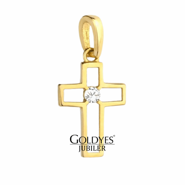 Złota zawieszka krzyżyk z cyrkonią próby złota 585
