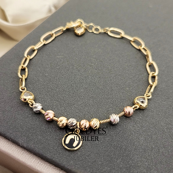 Złota bransoletka z zawieszkami próba złota 585 - obrazek 2