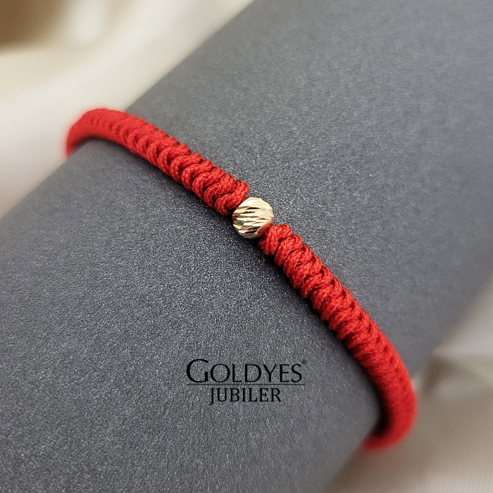 złota bransoletka na szczęście na czerwonym sznurku próba złota 585