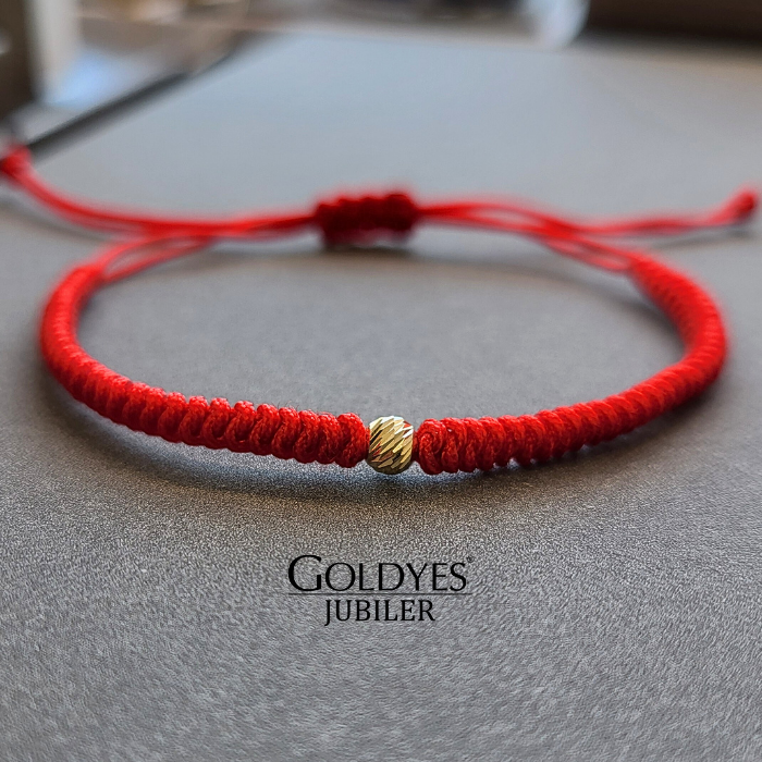 złota bransoletka na szczęście na czerwonym sznurku próba złota 585 - obrazek 3