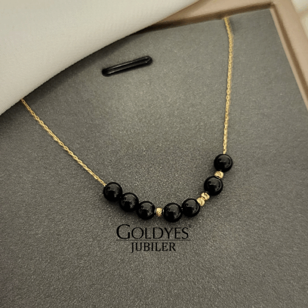 Złoty łańcuszek naszyjnik z czarnym turmalinem próba złota 585 14k