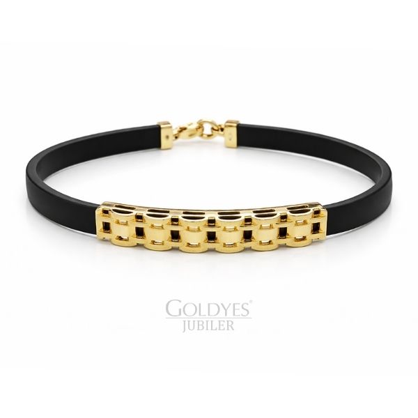 Złota bransoletka męska kauczuk próba złota 585