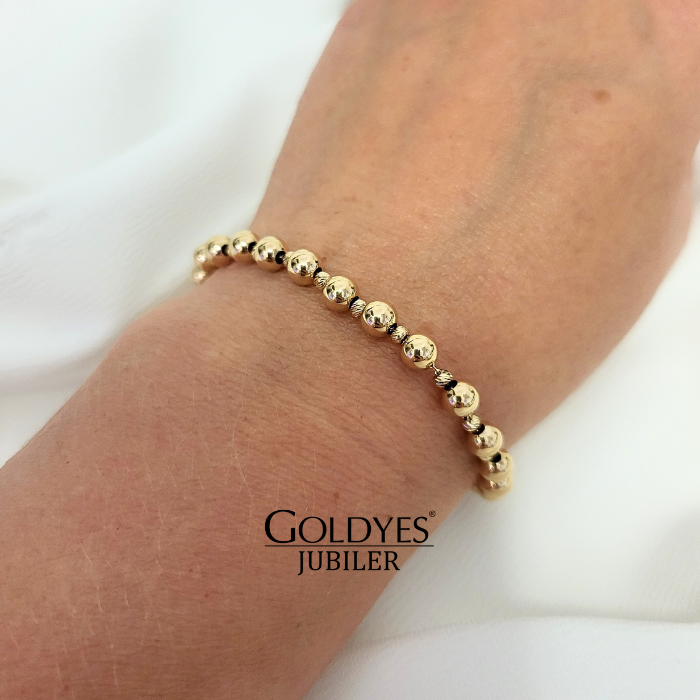 Złota bransoletka z kuleczkami próba złota 585 - obrazek 3