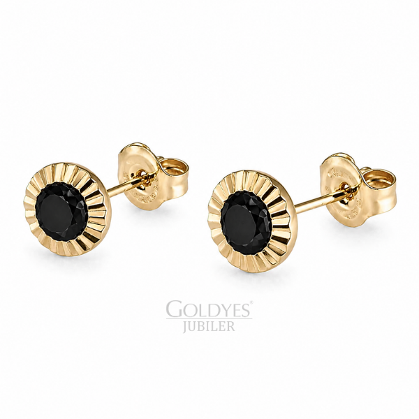 Złote kolczyki z czarnymi cyrkoniami próba złota 585