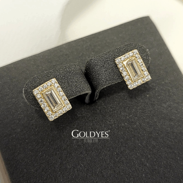 Złote kolczyki prostokąty z cyrkoniami próba 585