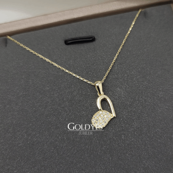 Złoty damski łańcuszek naszyjnik celebrytka serce z cyrkoniami próby złota 585