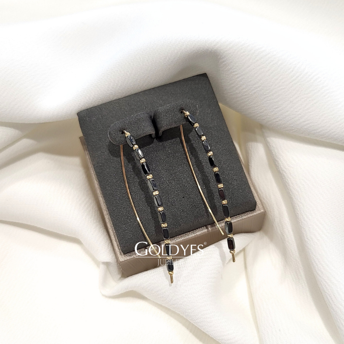 Złote kolczyki + zawieszka + łańcuszek z naturalnymi kamieniami hematyt próby złota 585 - obrazek 6