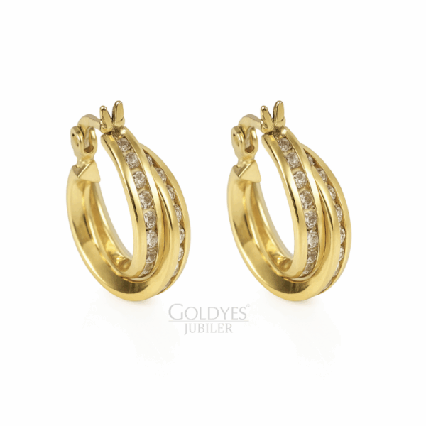 Złote kolczyki koła podwójne z cyrkoniami próba złota 585