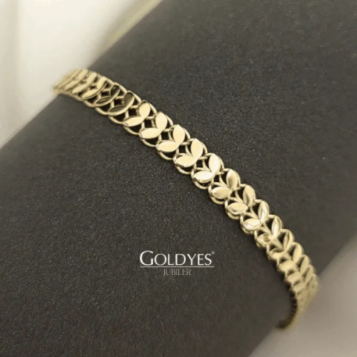 Złota bransoletka damska szeroka listki próba złota 585