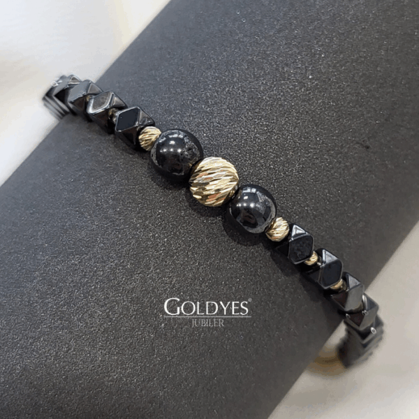 złota bransoletka na szczęcie na czarnym sznurku próba złota 585