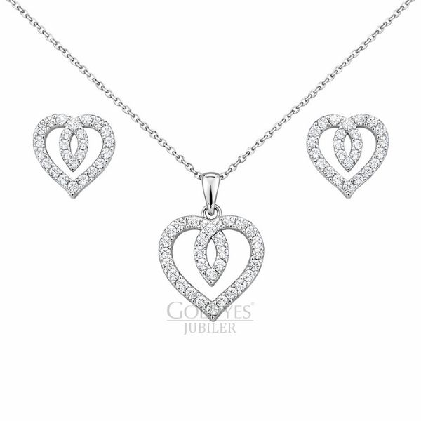 Komplet srebrny kolczyki z cyrkoniami serca próba srebra 925