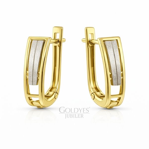 Złote kolczyki dwukolorowe próby złota 585 14k