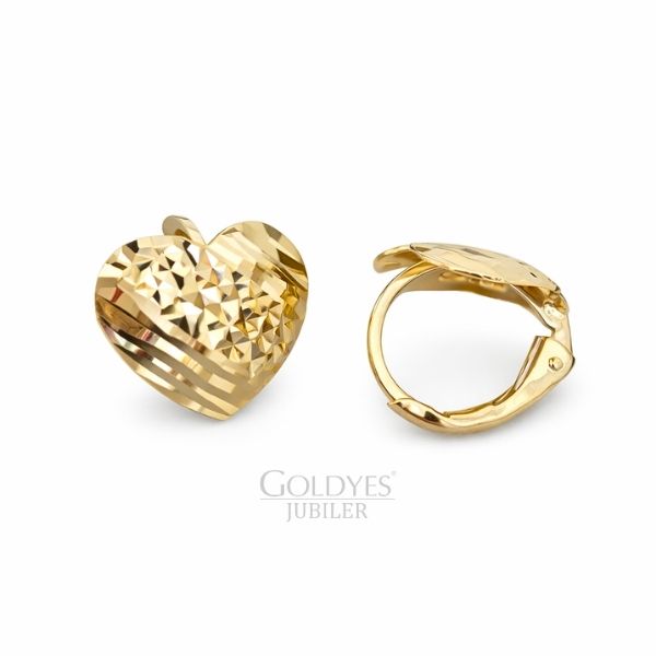 Złote kolczyki serca próby złota 585 14k